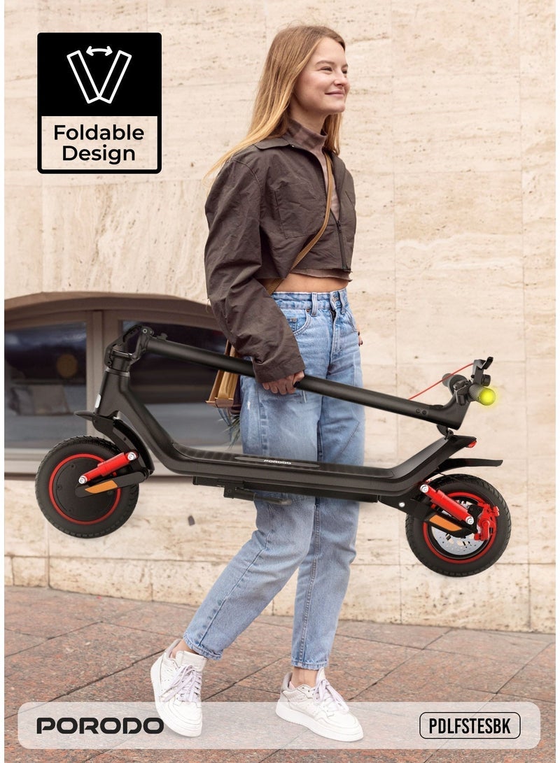 porodo DRIF Foldable Electric Scooter with Impact-Resistant Wheels, 500W Motor, IPX5 Waterproof, 30 Km/h Max Speed, 120 KG Max Load, 28 Km Max Distance, E-Scooter for Adults - Black - Image 5